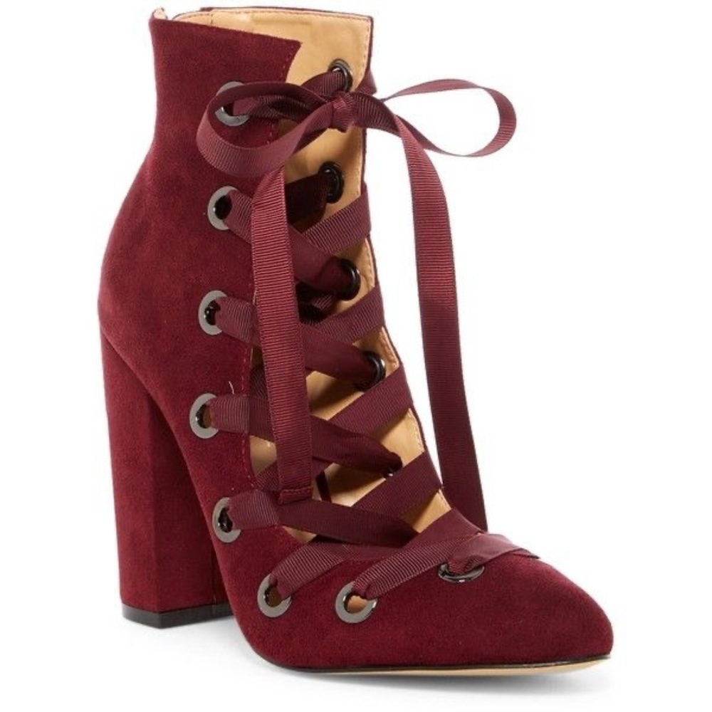 Data By Zendaya Maroon Lace Up Heels